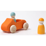 Auto-Cabrio "groß, orange mit 2 Regenbogenfreunden" Farben der Grimms Freunde: gelb, blau lasiert, heimisches Massivholz, ca.13cm, Altersempfehlung: 1+