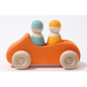 Auto-Cabrio "groß, orange mit 2 Regenbogenfreunden" Farben der Grimms Freunde: gelb, blau lasiert, heimisches Massivholz, ca.13cm, Altersempfehlung: 1+