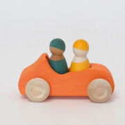 Auto-Cabrio "groß, orange mit 2 Regenbogenfreunden" Farben der Grimms Freunde: gelb, blau lasiert, heimisches Massivholz, ca.13cm, Altersempfehlung: 1+