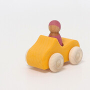Auto-Cabrio "klein, gelb mit 1 Regenbogenfreund (rosa)", lasiert, heimisches Massivholz, ca.10,5cm, Altersempfehlung: 1+