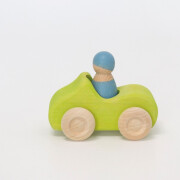 Auto-Cabrio "klein, grün mit 1 Regenbogenfreund (blau)", lasiert, heimisches Massivholz, ca.10,5cm, Altersempfehlung: 1+