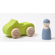 Auto-Cabrio "klein, grün mit 1 Regenbogenfreund (blau)", lasiert, heimisches Massivholz, ca.10,5cm, Altersempfehlung: 1+