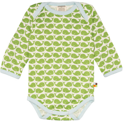 Body "Wale - grün auf natur", hellbalues Bündchen, 100% Baumwolle (kbA)