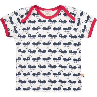 T-Shirt "Ameisen navyblau", "100%" Baumwolle (kbA), mit kurzem Arm, rot abgesetzt 74/80