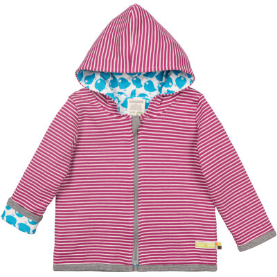 WendeJacke "Streifen orchidee/ Vogel: petrol", 100% Baumwolle (kbA)