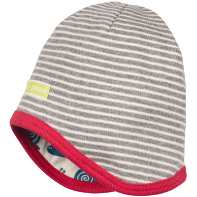 Wendemütze "Streifen grey (grau) - innen: Schnecken petrol" loud + proud, 100% Baumwolle (kbA)