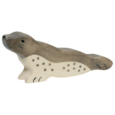 Holzfigur "Robbe, Kopf hoch", Holztiger Holzfiguren, handbemalt
