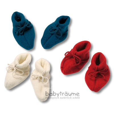 Schuhe°° mit Binde-Bändchen, Woll-Fleece, rot,100% Wolle (kbT) - "Zwergenschühchen"