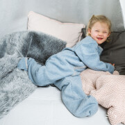 (Schlaf-) Overall "steinblau-meliert", mit Umschlägen an den Beinen, Fleece, 100% Baumwolle (kbA),  Größe