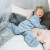 (Schlaf-) Overall "steinblau-meliert", mit Umschlägen an den Beinen, Fleece, 100% Baumwolle (kbA),  Größe