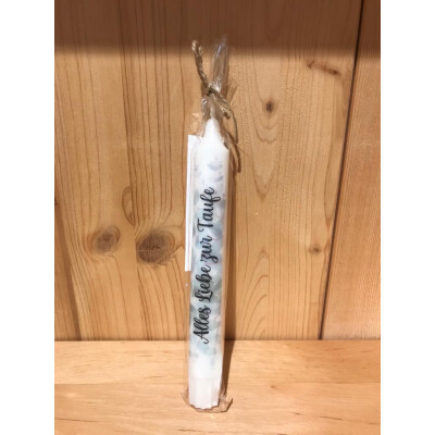 1 Stabkerze "Alles Liebe zur Taufe" auf strahlendweiß, ca. 19cm lang, D ca. 21,5mm