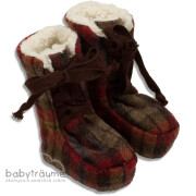 Schnür-Stiefel, 100% Wolle, Futter: Plüsch, 100% Baumwolle (kbA), rot/grau-kariert, Größe 1