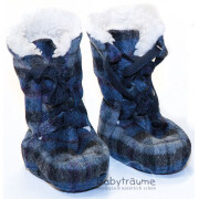 Schnür-Stiefel, 100% Wolle, Futter: Plüsch, 100% Baumwolle (kbA), blau/grau-kariert, Größe 1