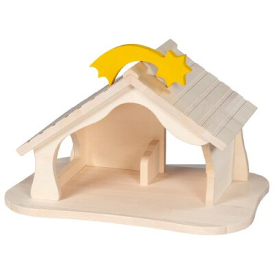 Bauernhof montiert = Puppenhaus = Krippe = Stall, Holztiger, inkl. Weihnachtsstern, Massivholz