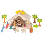 Bauernhof montiert = Puppenhaus = Krippe = Stall, Holztiger, inkl. Weihnachtsstern, Massivholz