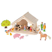 Bauernhof montiert = Puppenhaus = Krippe = Stall, Holztiger, inkl. Weihnachtsstern, Massivholz