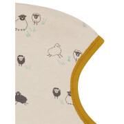 Schlupf-Wendemütze "Curry, innen bedruckt mit Schafen", außen Schurwollfleece