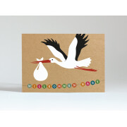 Postkarte "Willkommen Baby - mit fliegendem Storch", TanteTrudel