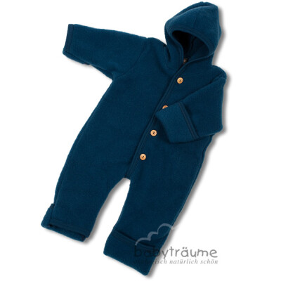 Kapuzenoverall, Fleece, Wolle (kbT), ocean, Größe 86/92