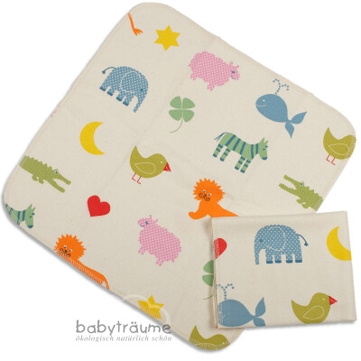 Moltontuch "Cotonea Arche Noah Tiere"  - flauschig + dick - Baumwolle (kbA), 80x80cm², natur mit bunten Tieren bedruckt, 1 Stück