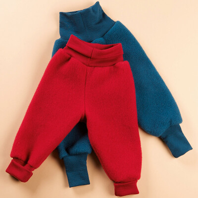 Hose mit Nabelbund, Fleece, 100% Schurwolle, rot, Größe 62/68, - mit breitem Taillienbündchen -