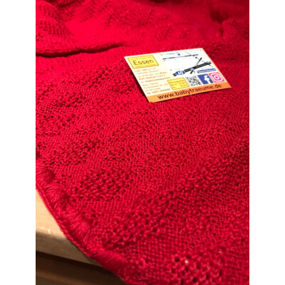 Strick-Decke mit Ajourmuster, Wolle, rot, 80x100cm²