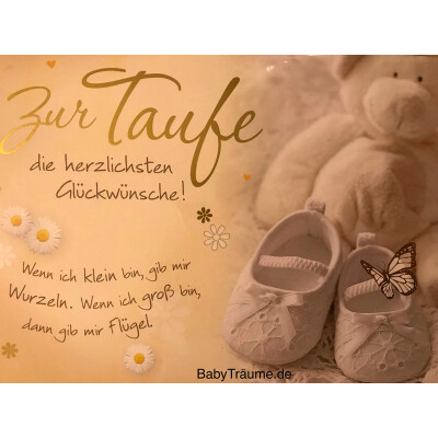 Glückwunschkarte°° "Zur Taufe die herzlichsten, Glückwünsche", Bär + Taufschuhe