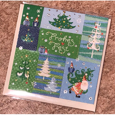 kleine Weihnachtskarte "Frohes Fest", - "grüne Weihnachtssymbole" - Turnowskys