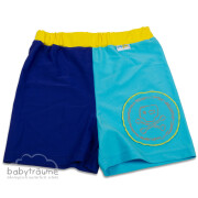 UV-Schutz-Shorts "Seestern", UV 50+, 82% Polyamid (recycelt)/18% Elasthan, grün mit blauem Seestern, Größe 116/122