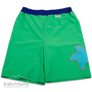 UV-Schutz-Shorts "Seestern", UV 50+, 82% Polyamid (recycelt)/18% Elasthan, grün mit blauem Seestern, Größe 116/122