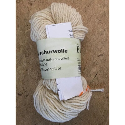Schafschurwolle, Naturweiß, natur, 3-fach, 100g, kbT-Schurwollwolle, Nm 4/3