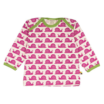 Shirt "lila Schnecke", grüne Bündchen, 100% Baumwolle (kbA), Größe 98/104