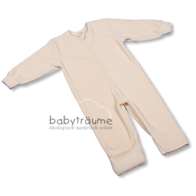 (Schlaf-) Overall, mit Umschlägen an den Beinen, Fleece, 100% Baumwolle (kbA), natur, Größe 74/80