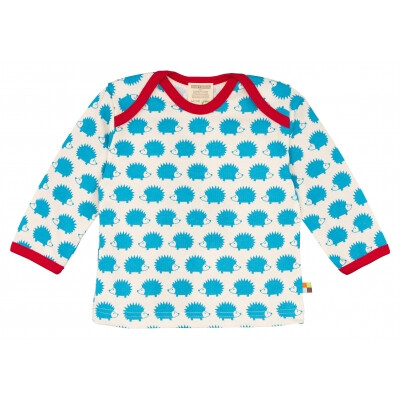 Shirt, Langarm, "Igel blau", 100% Baumwolle (kbA), Größe 74/80 blaue Igel, rot abgesetzt