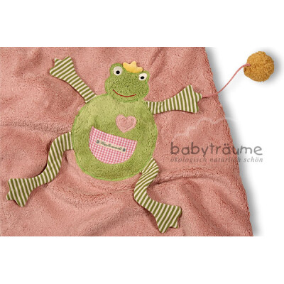 Kuscheldecke, Krabbeldecke, Erlebnisdecke Froschkönig, rosa, ca. 100x135cm², außen 100% Baumwolle (kbA), Füllung der Kugel: 100% Wolle