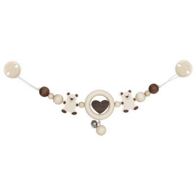 Kinderwagenkette "Bär natur-braun" 2 Bären + Herz, ca. 40cm - braunes + naturfarbenes Holz -