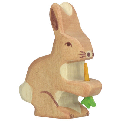 Holzfigur "Hase", mit Karotte, Holztiger Holzfiguren, handbemalt